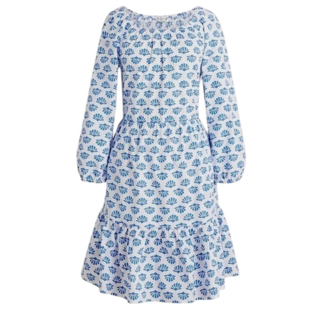 NEW J. Crew Factory Scoopneck Mini Dress in White Sail‎ Blue Shell Print Size 2